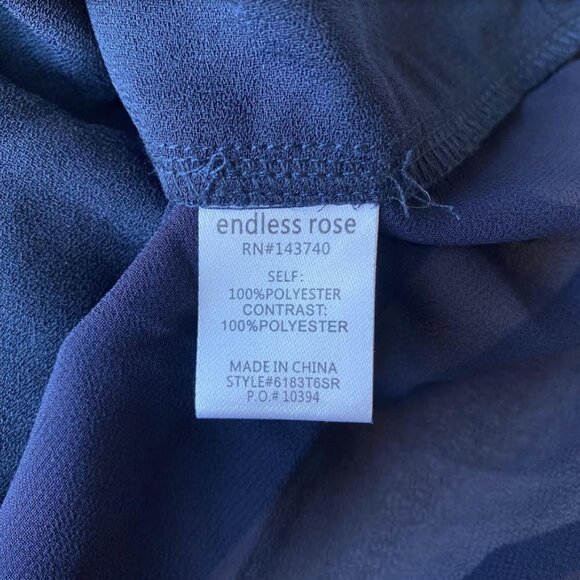 NWT Endless Rose Navy & Yellow Fringed Tiered Tank Top L - Picture 7 of 9